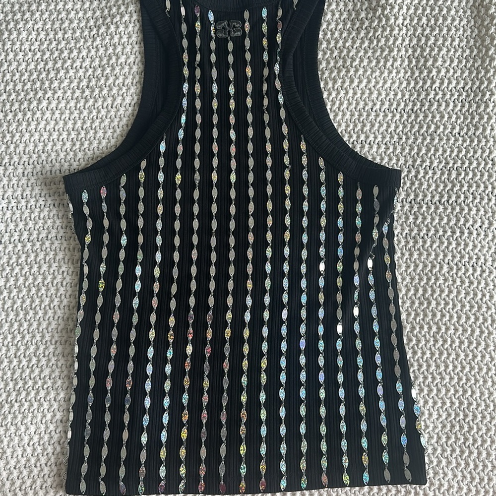 Ganni Black Sequin Ribbed Tank - Picture 3 of 3